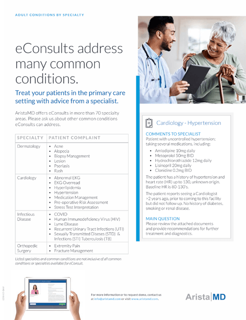 eConsults address many common conditions and adult chief complaints.