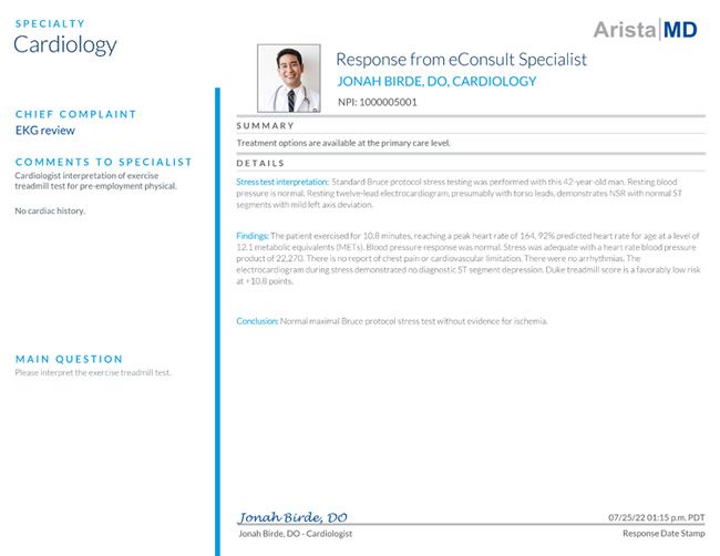 Asynchronous telemedicine EKG review