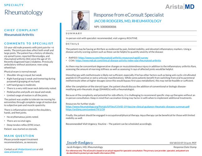 Patient Access to Rheumatology using eConsults