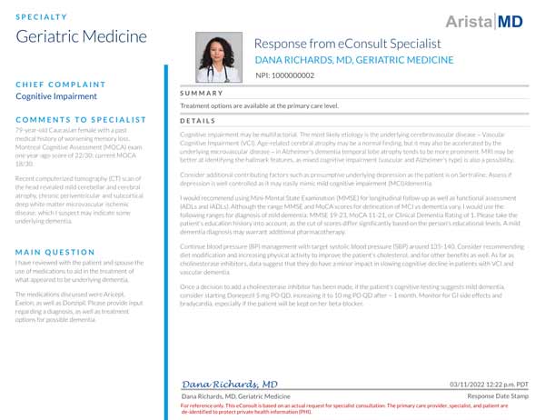 Geriatric medicine specialty consult