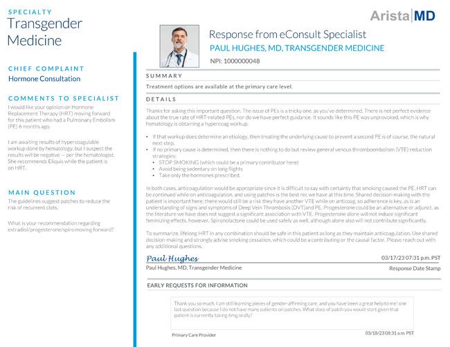 Transgender medicine consult