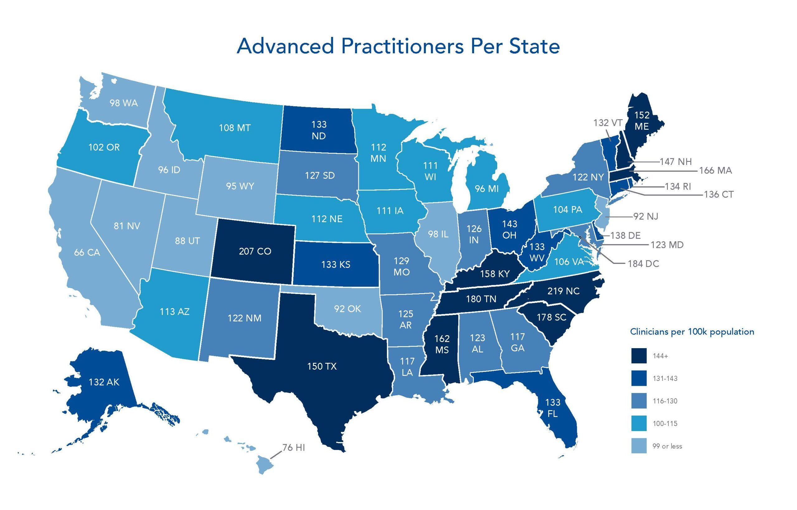 Advanced Practitioners per state