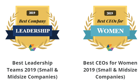 Comparably logos for Best Leadership and Best CEOs for Women.